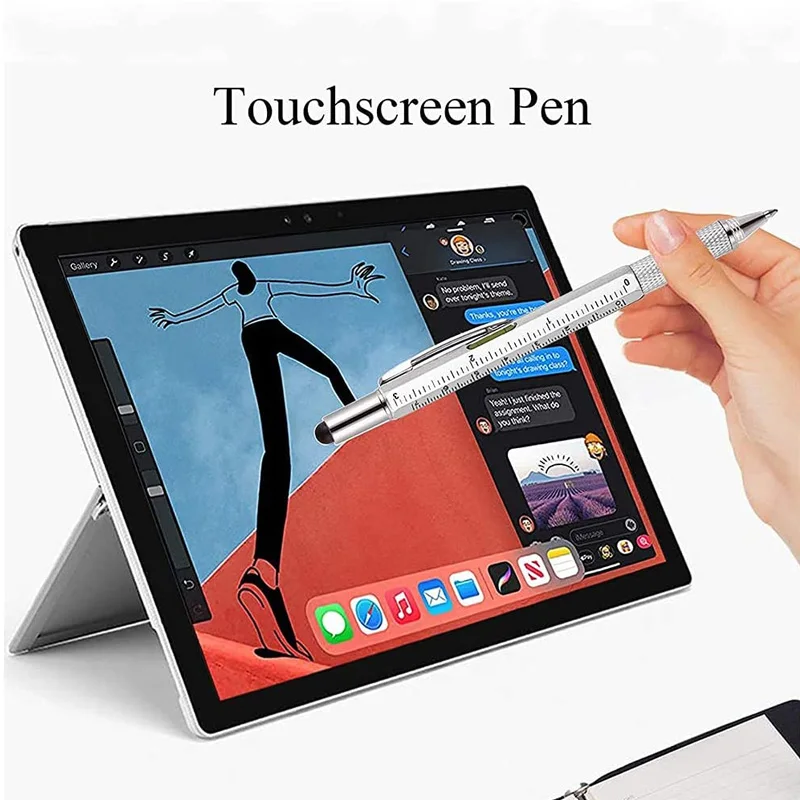 7 In 1 Multifunctional Ballpoint Pen with Modern Multitech Gadget Measuring Ruler Screwdriver Touch Screen Stylus Level