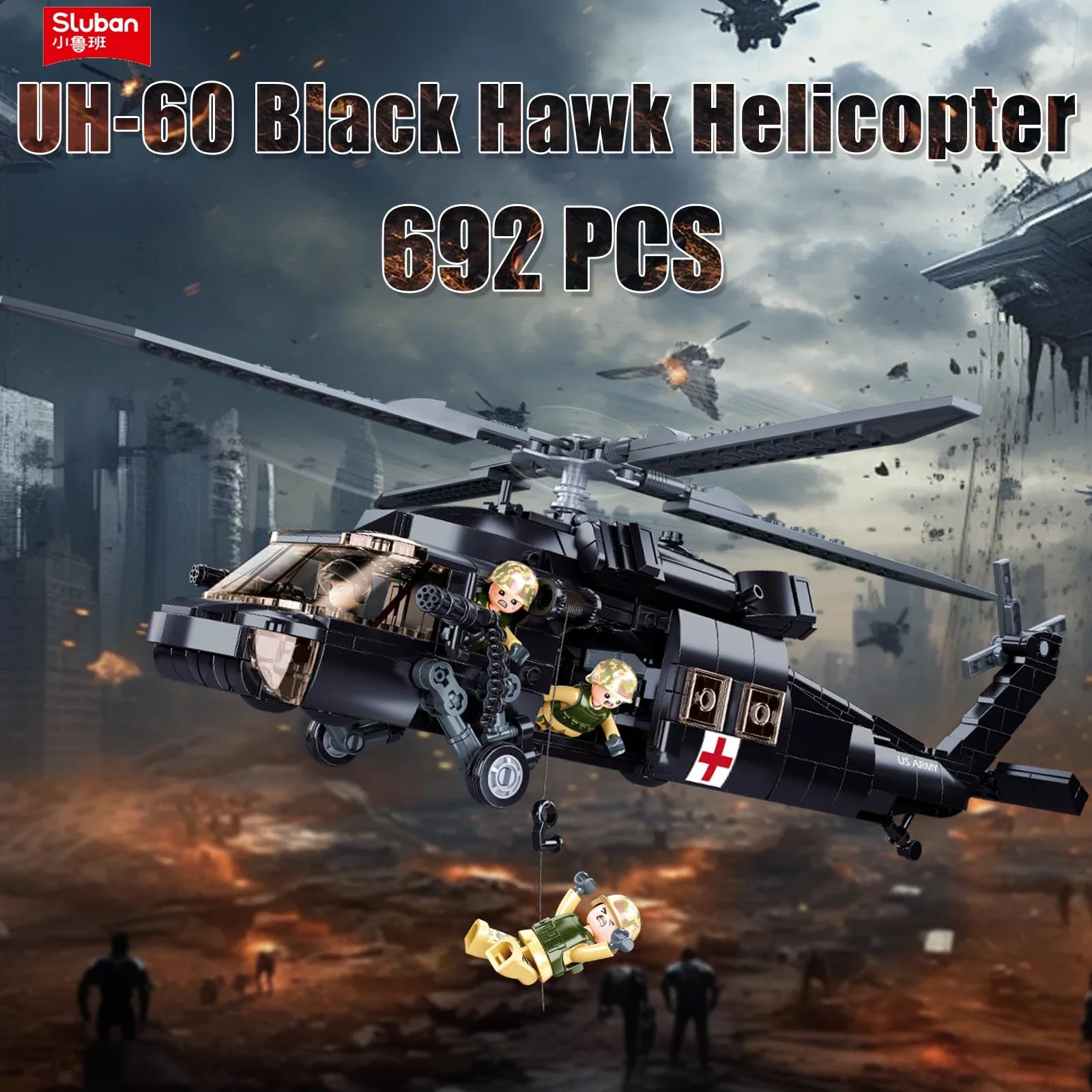 

692PCS Military UH-60L Medical Rescue Aircraft Building Blocks Black Hawk Helicopter Bricks Set With Mini Figures Kids Toy Gifts