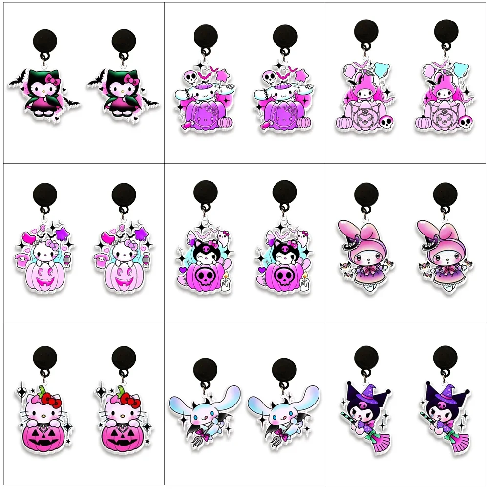 Sanrio Pattern Resin Planar Cinnamoroll Hello Kitty Kuromi Dangle Earrings Flat Back Ear Stud for Decoration Gift Party