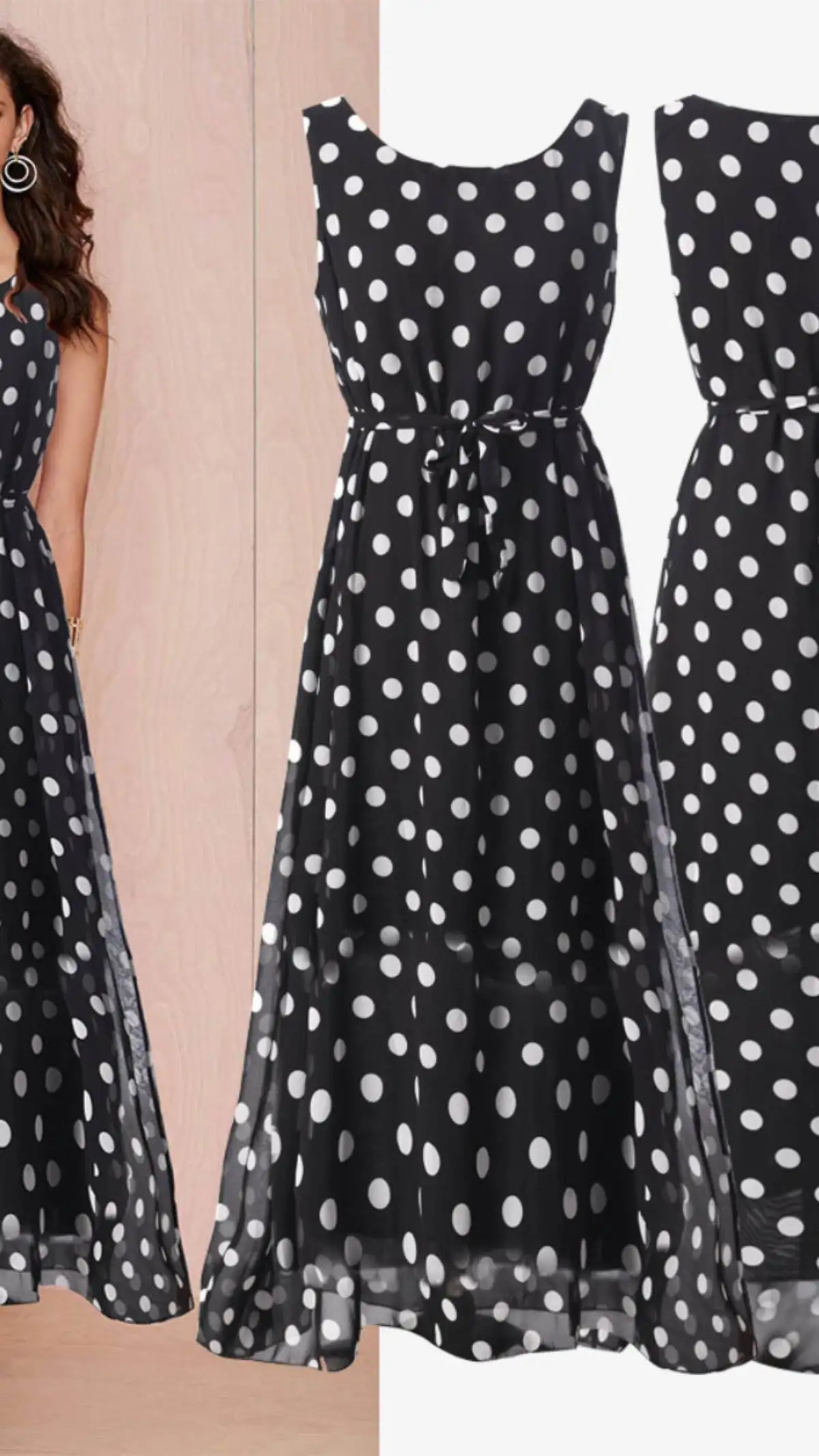 여름 신상 물방울 무늬 여성 롱 베스트 드레스 트렌디 쉬폰 원피스 드레스 패셔너블 여성 의류