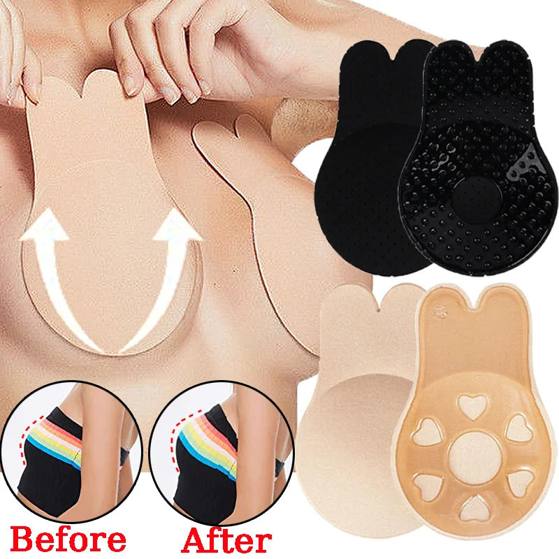 

Reusable Rabbits Ear Nipple Cover Lift Breast Patch Self-adhesive of Silicone Invisible Bra Sports Push-up Chest Paste Underwear