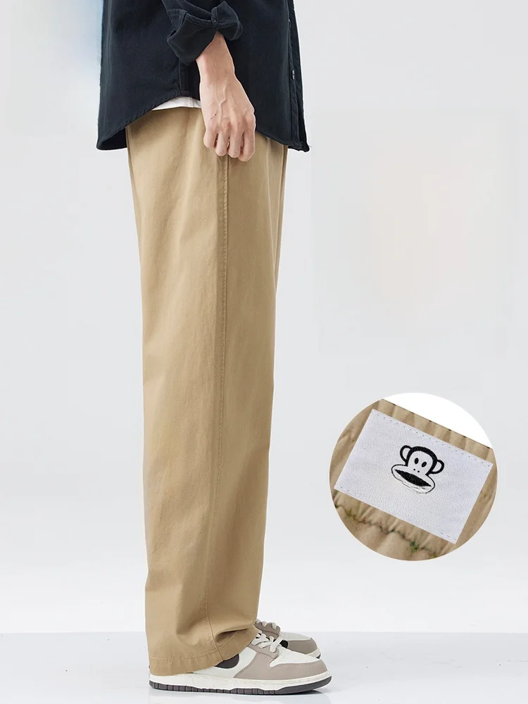 

PaulFrank Retro Japanese Cotton Casual Pants Straight Leg Loose Fit Workwear Trousers Pure Color Spring Autumn Youth Faion