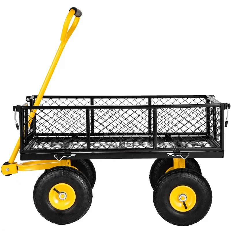 Steel Garden Cart, Heavy Duty 500 lbs Capacity, with Removable Mesh Sides to Convert into Flatbed, Utility Metal Wagon