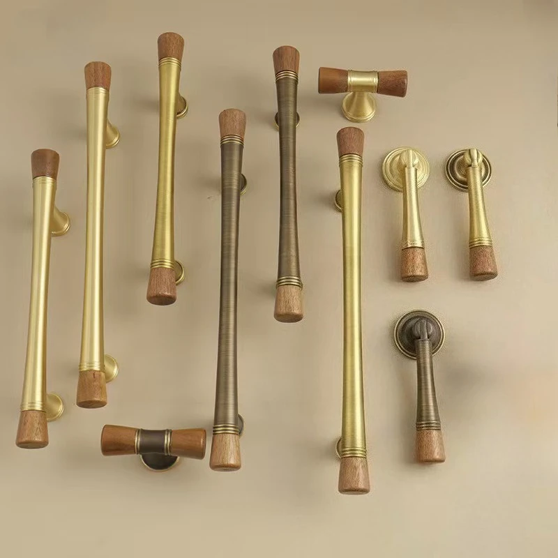 Chinese Antique Style Walnut Brass Handle Nordic Clothing Cabinet Door Handle Creative Drawer Single Hole Retro Small Handle