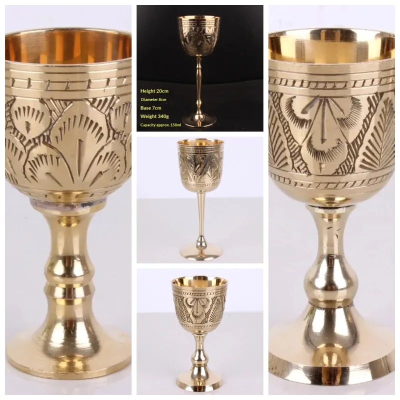 1PC 120ML Pure Brass Wine Glass Classical Wine Cup Handmade Small Goblet Home Bar Party Copper Wine Glass Mug Pattern Random
