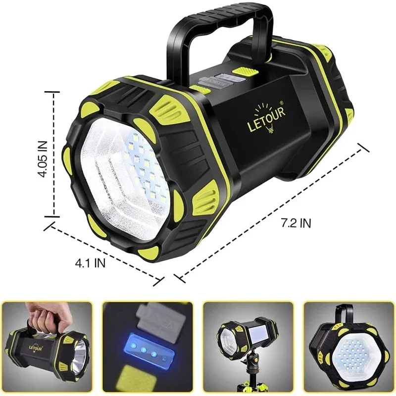 LED Portable Spotlight Torch Rechargeable Outdoor Searchlight Waterproof Ultra Bright Flashlight for Camping Fishing Working