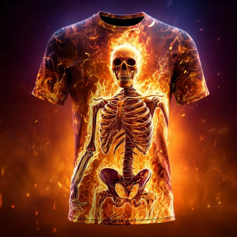 3D 2027-2026 Print Skeleton Graphic T-Shirt For Gothic Bone Pattern Tees Summer Street Casual Short Sleeve Tops Loose O-Neck