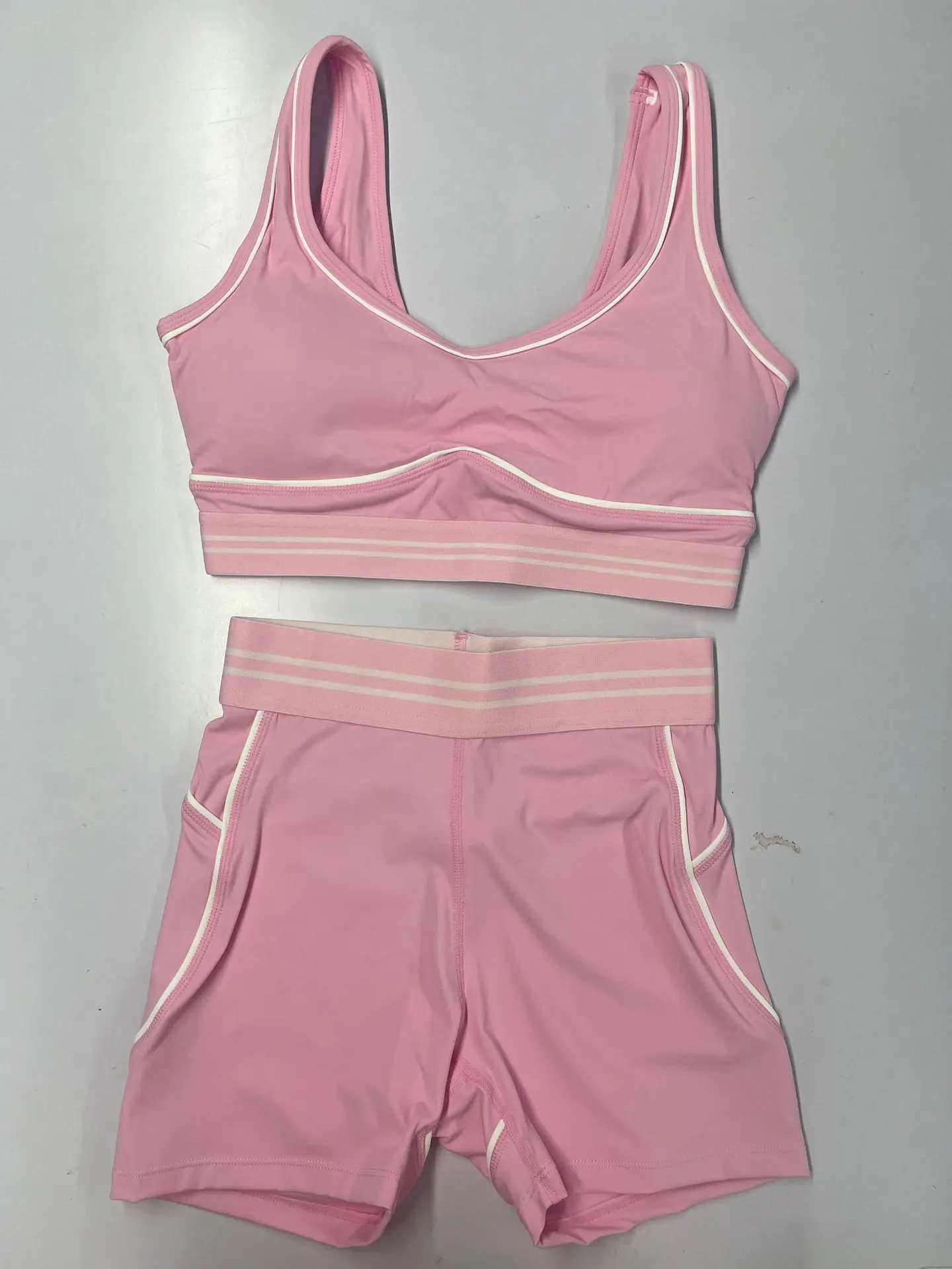 Damesondergoedlijn Contrastkleur Nude Shorts Set Beauty Back Pullover Strakke sportkleding Dames Gym Sport Fitnesskleding
