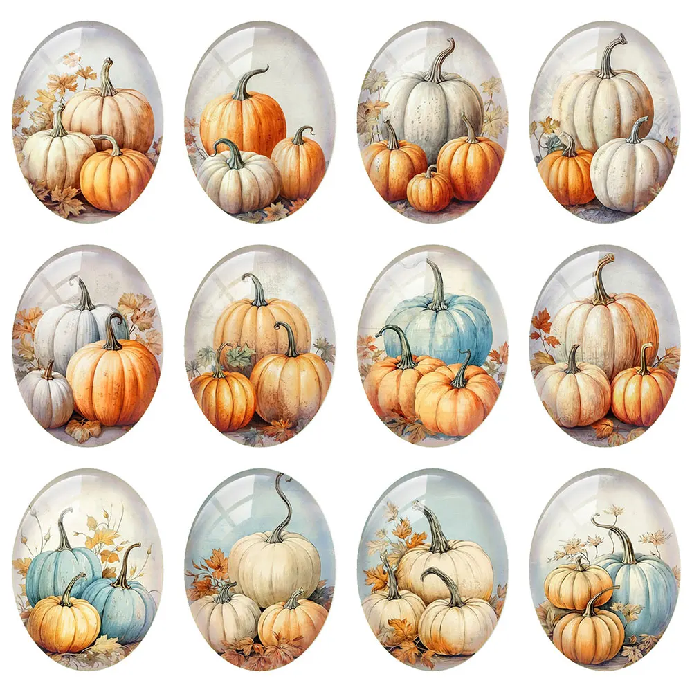 10pcs/lot Autumn Fall Pumpkin Thanksgiving Oval Photo Glass Cabochon Flatback Charms Demo Cameo For Diy Jewelry Making Findings