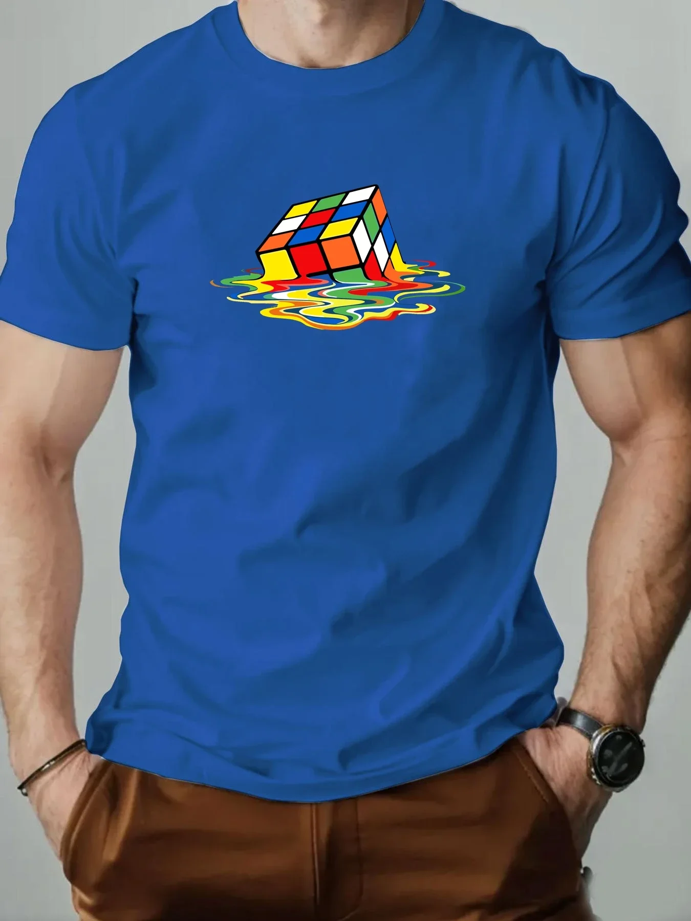 تي شيرت رجالي موديل جديد 2025 100% قطن MeltingPrint رقبة مستديرة يسمح بمرور الهواء ملابس الشارع الشهير ملابس غير رسمية عالية الجودة