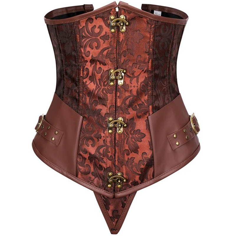 

Underbust Corset Waist Plus Size Steampunk Corset Underbust Brown Jacquard Corset Lace Up Corsets for Women Vintage black