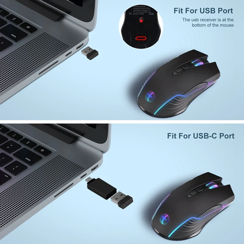 Wireless Gaming Mouse Mover Mouse Jiggler With On/Off Button Keep Computer Awake Quiet Click Rechargeable Optical Mouse