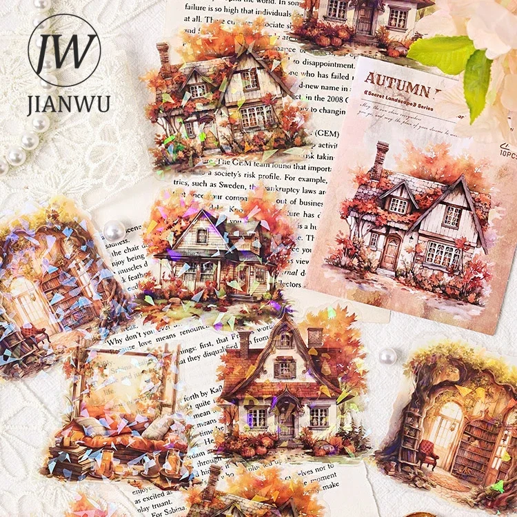 JIANWU Secret Landscape Series Vintage Border Building Material Collage PET Sticker Creative DIY Journal Stationery