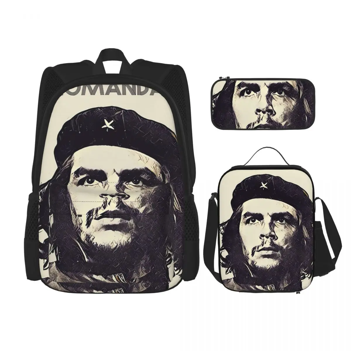 

Che Guevara As El Comandante Of Cuba Backpacks Boys Girls Bookbag School Bags Kids Rucksack Lunch Bag Pen Bag Three-Piece Set