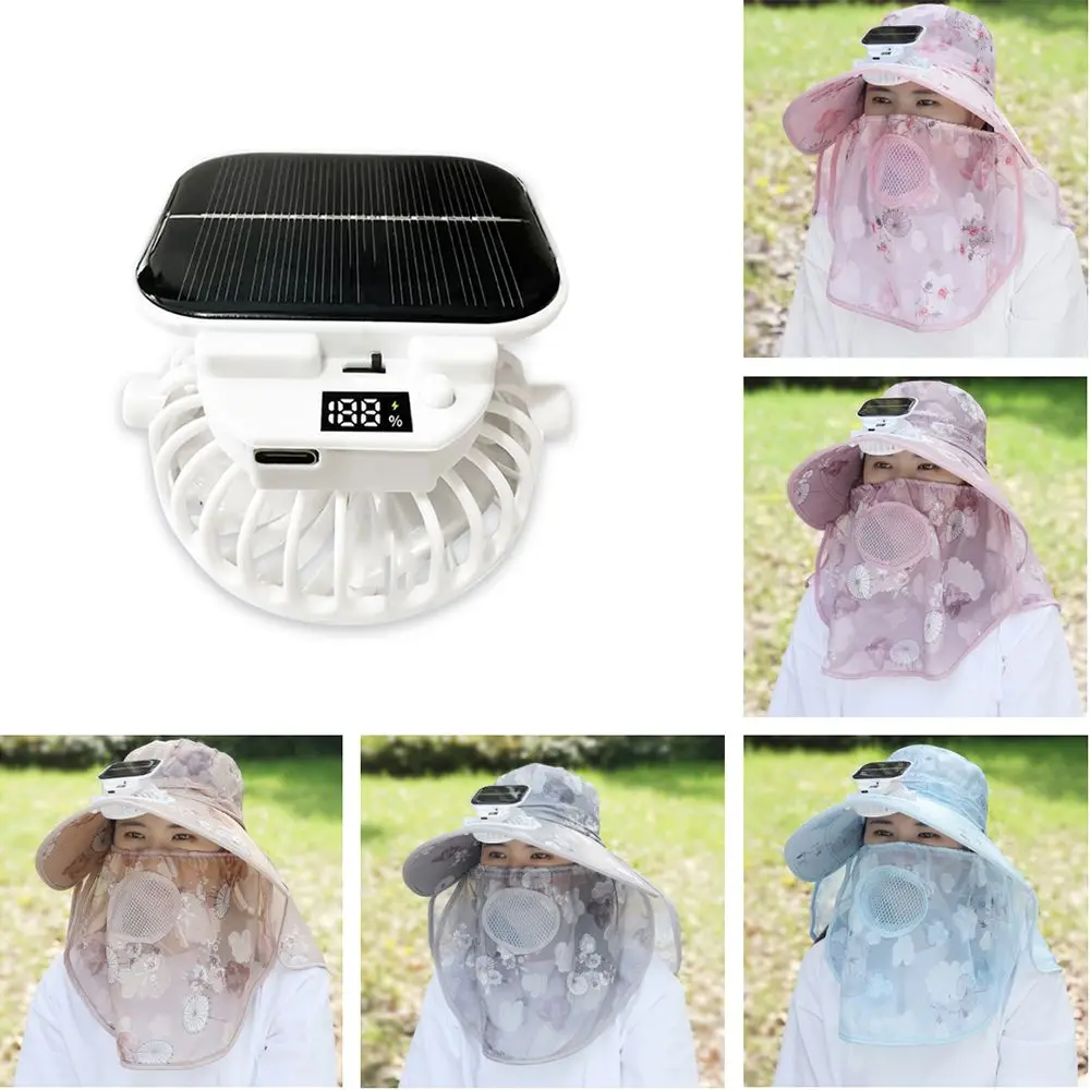 

Digital Display Screen Solar Fan Visor Hat Breathable Mesh Integrated Shawl Women's Picking Tea Hat Adjustable 3 Modes