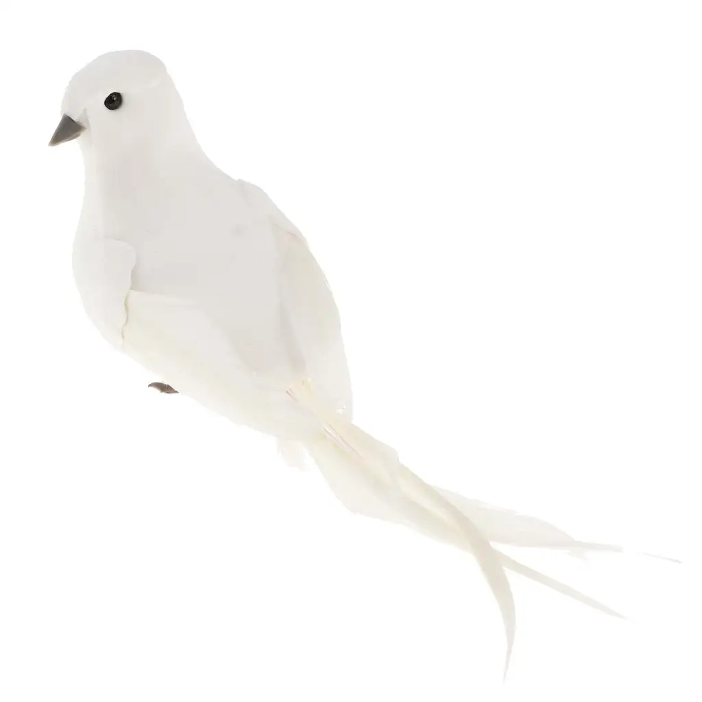 Artificial White Doves with Long Tail Simulation Ornaments Feathered Foam Fake Birds for Wedding Party Decor