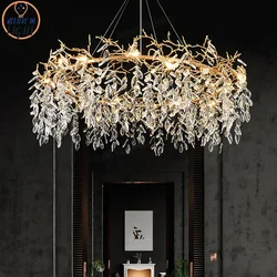 Modern Luxury Crystal Chandeliers Metal Long/Round Hanging Lamp for Dining Living Room Hotel Hall Art Gold Light Fixture Decora