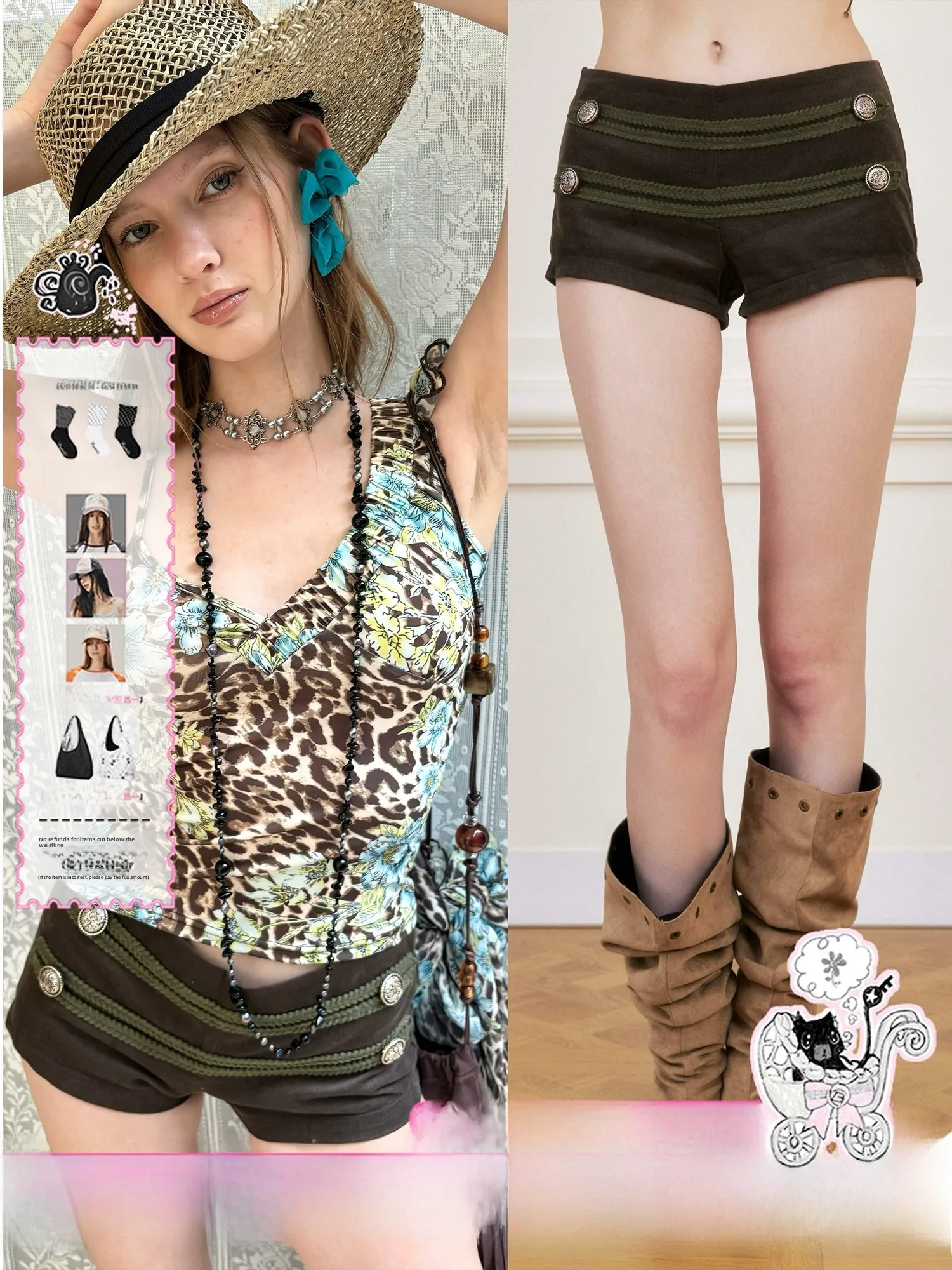 

NECY Original Napoleon Embellished Short Pants Low Waist Slimming Hot Shorts Summer New Style Cleanfit Cotton Women's Pants