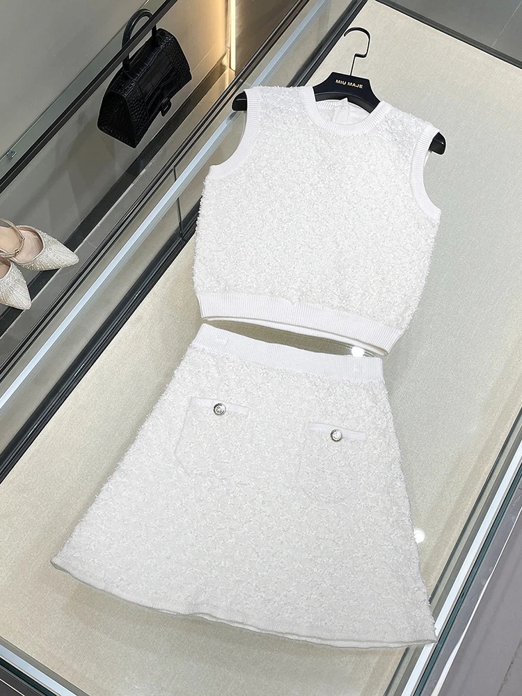 

MIGII High-End Women's Knitted Vest And Skirt Set Cotton round Ne Two-Piece Suit for 25-35 Years Old Women