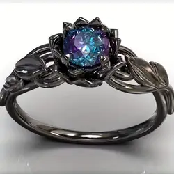 Fashionable and exquisite set with colorful zircon ring, rose leaf shaped women's engagement and wedding gift