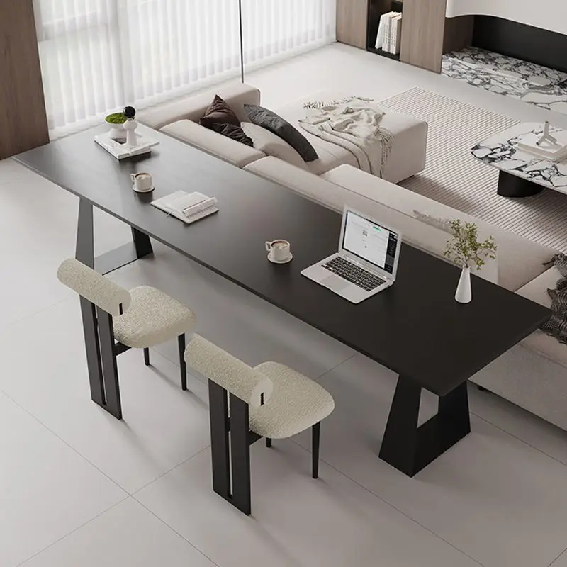 مكتب من الخشب الصلب الأسود لغرفة المعيشة المنزلية أريكة قاعة أفقية إيطالية بسيطة وطاولة طويلة وطاولة دراسة مزدوجة #3
