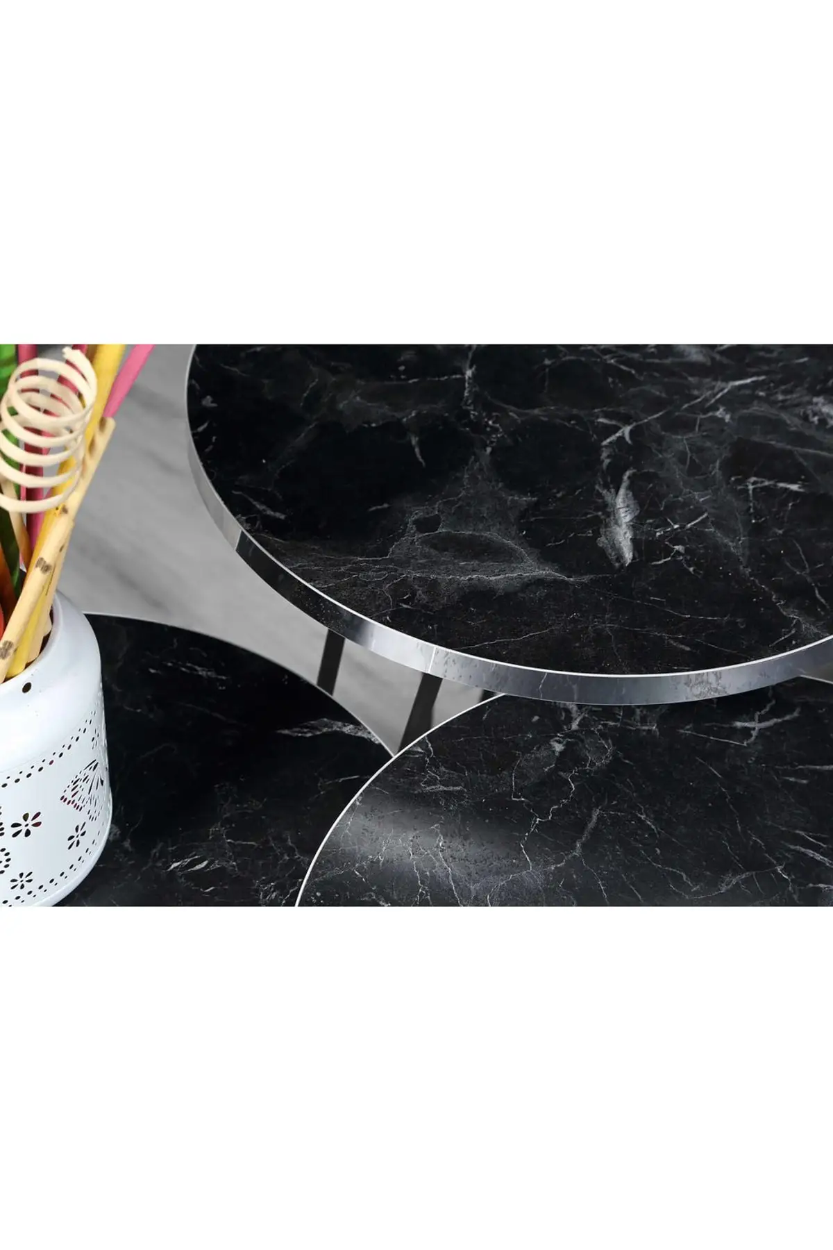 Latest Design Black Matte Marble Patterned Zigon Coffee Table coffee table iron pedestal table