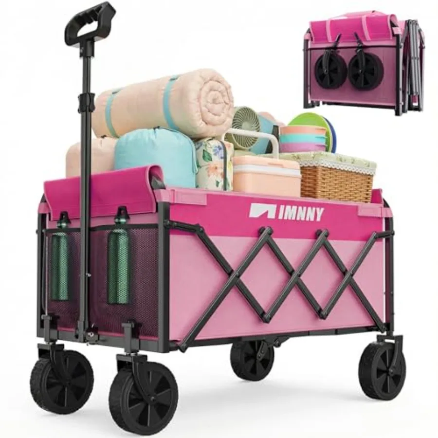 

Collapsible Wagon Cart, Lightweight Folding Utility Cart with Wheels, 220lbs Capacity Portable Grocery Cart for Sporting Events
