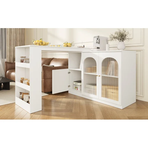 

Modern Simple White 360° Rotating Bar Table Multifunctional Storage Cabinet with Glass Door Dining Sideboard
