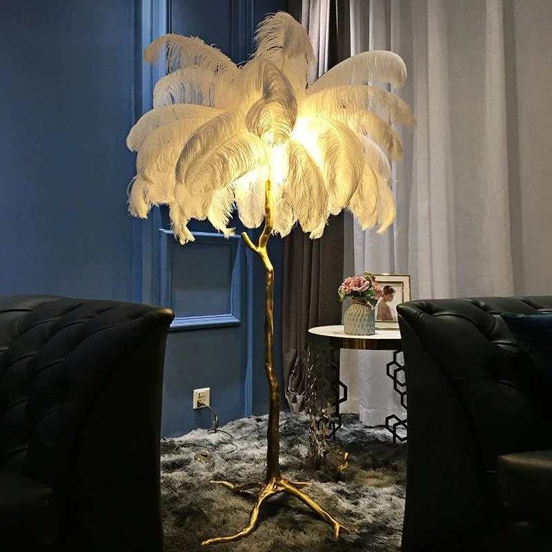Modern Colored Feather Floor Lamp Used Next To The Sofa In The Living Room Bedroom floor Lamp Interior Lighting Luminaires