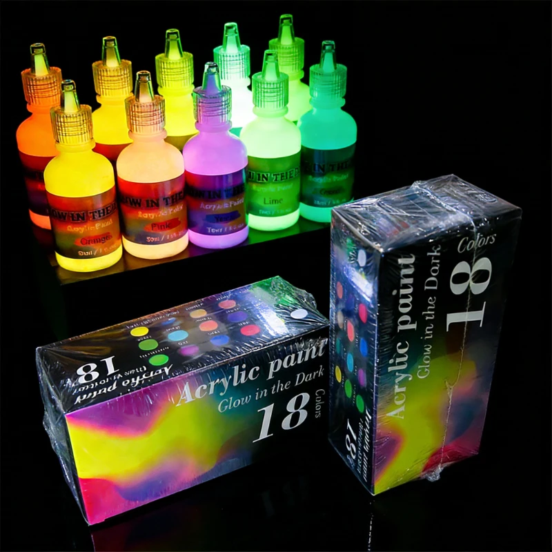 12/18 Colors 30ML Fluorescent Luminous Acrylic Paint - Waterproof Quick-Dry for Painting Graffiti DIY Art Supplies