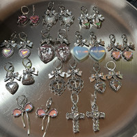 Vintage Bowknot Pendant Hoop Earrings for Women Egirl Unusual Korean Fashion Aesthetic Bow Ear Rings Y2K Jewelry Accessories