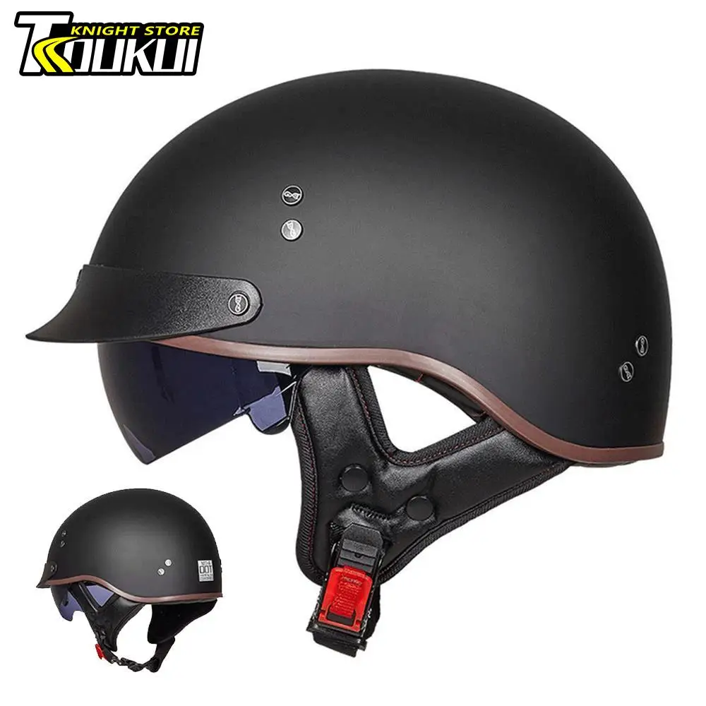 DOT Approved Helmet Motorcycle Capacete De Moto Retro Helmet Vintage Men Women Half Helmet Casco Moto Casque HD Visors M-2XL