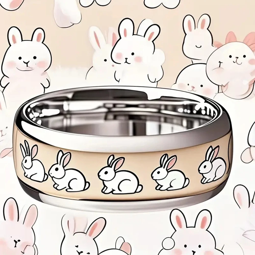 Cute Cartoon Animals Dog Cat Rabbit Stainless Steel Rings Personality Pets Wedding Band Steel Ring Party Jewelry For Gift