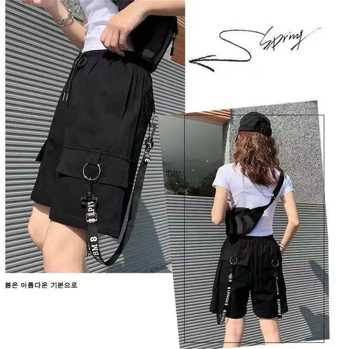 

Женские шорты-карго 2025 года в стиле Харадзюку, черные широкие шорты большого размера, летняя уличная одежда, модные мешковатые короткие брюки с высокой талией для девочек
