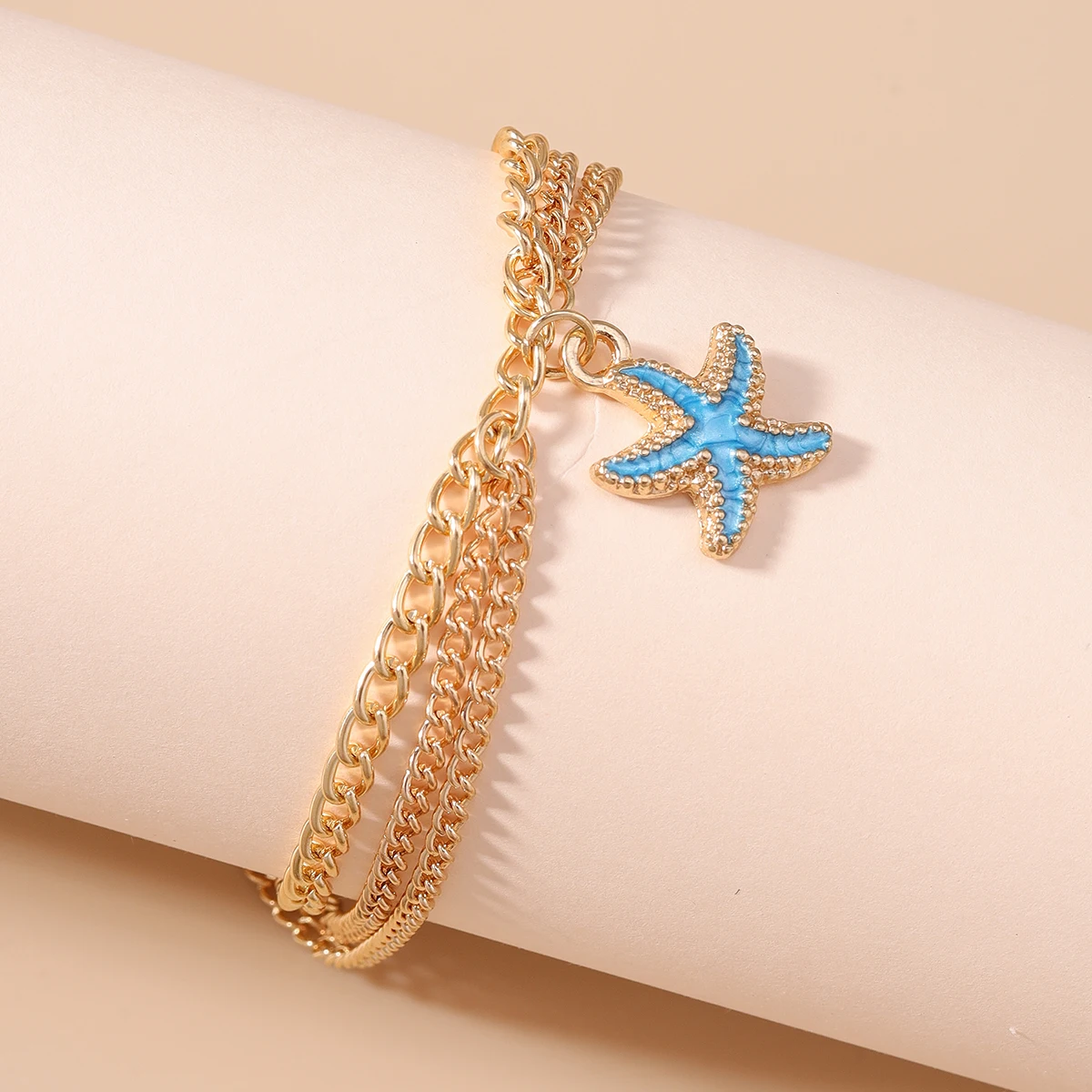 Aihua Sommer-Strand-Bohemia-Fußkettchen in Goldfarbe mit Seestern- und Muschelmotiven für Damen, barfußes Fußkettchen, Fußschmuck, Geschenkidee. – Detail 2