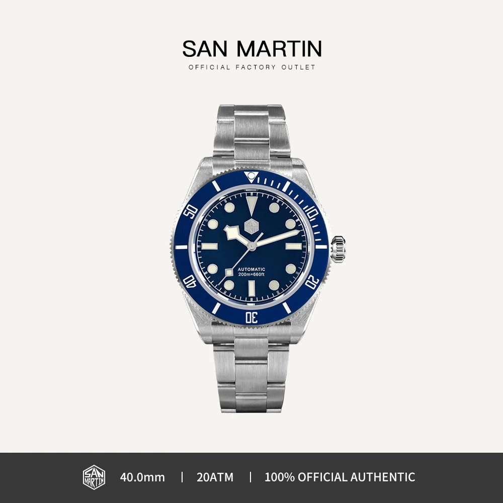 

Часы San Martin мужские стальные, брендовые деловые винтажные Роскошные автоматические механические наручные, с сапфировым стеклом, 40 мм, BB58 NH35
