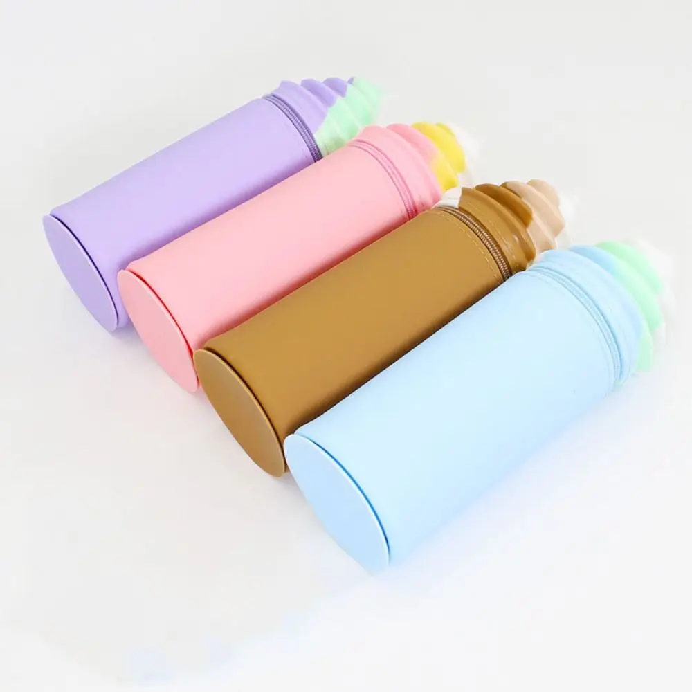 Creative Silicone Stationery Bag Pencil Cases Soft Silicone Pencil Bag Pen Holder Large Capacity Ice Cream Shape Pen Pouch