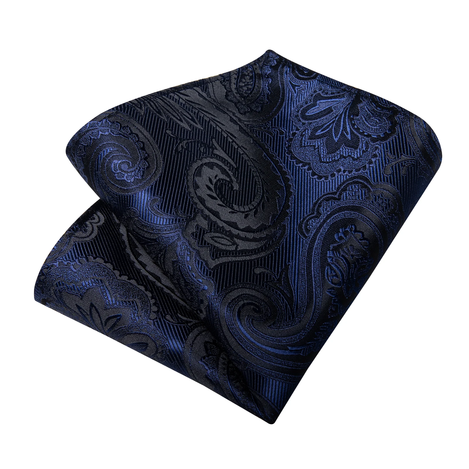 Elegantes blaues Paisley-Blumenmuster Herren-Krawatten-Set (8 cm) mit Einstecktuch, Manschettenknöpfen, Business-Anzubehör, Bräutigam-Hochzeitskrawatte – Detail 9