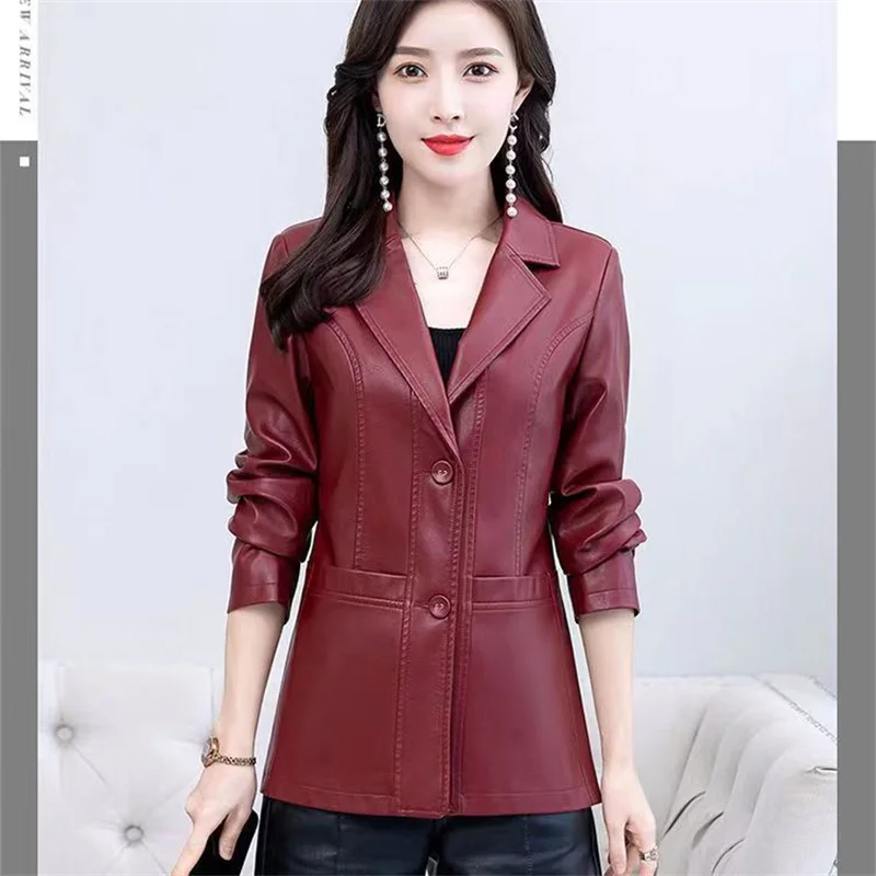 Women Korean PU Leather Jacket Spring Autumn 2024 Female New Suit, Slim Slimming Leather Jacket Women Small Stature Short Jacket