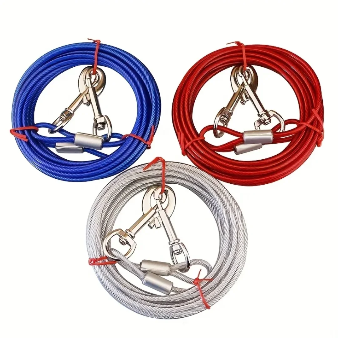 

High Quality 5mm*3m Lengthen Steel Wire Dogs Rope Chain Durable Double-end Dogs Leash Cable Dual Heads Metal Hooks Pet Supplies