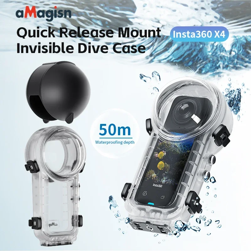 Funda de buceo Invisible de montaje de liberación rápida para Insta360 X4, carcasa Invisible impermeable, accesorios para Cámara de Acción