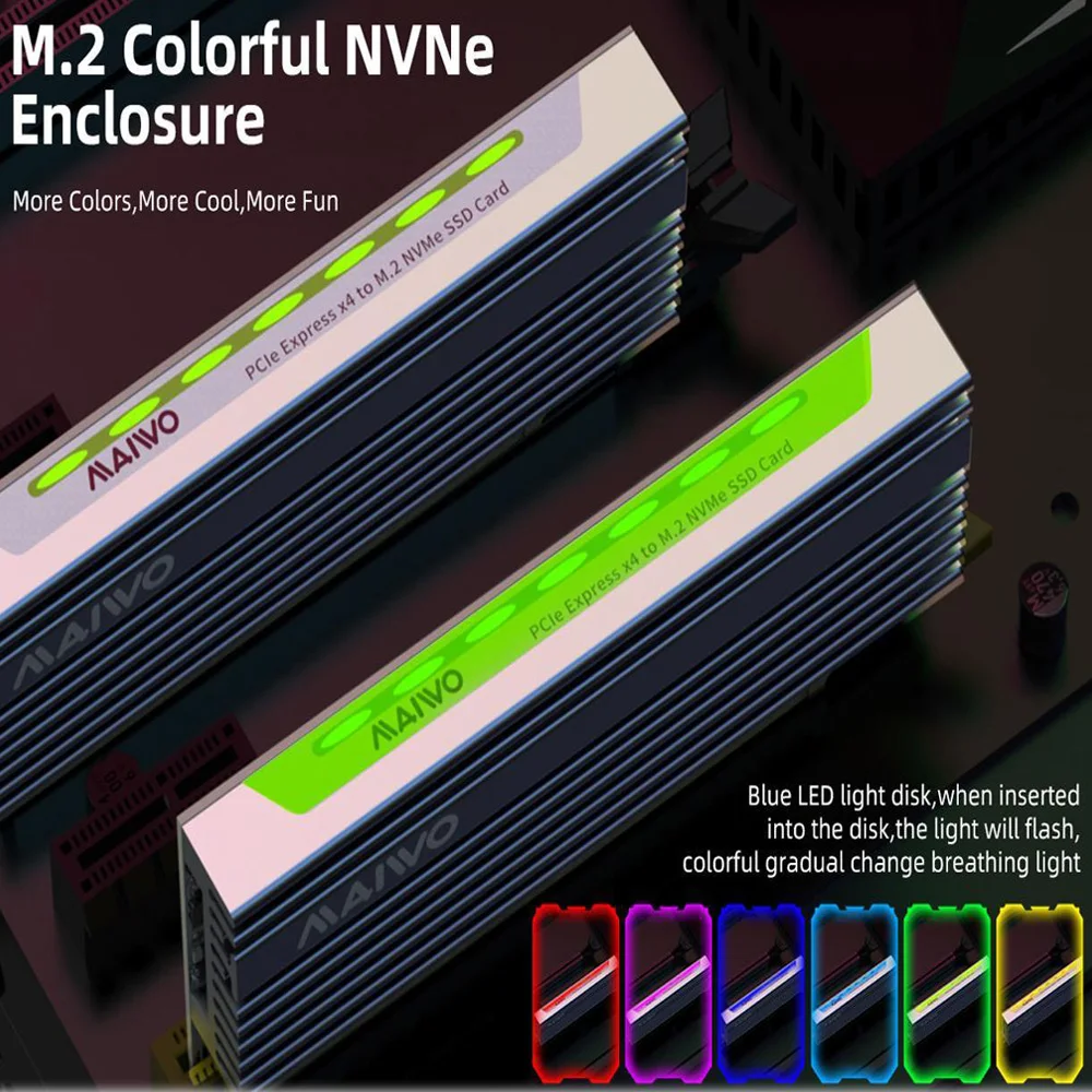 Maiwo M.2 Nvme Ssd Adapter Uitbreidingskaart Nvme Naar Pcie X 4X8X16 Converter Kaart Met Aluminium Koellichaam Rgb Indicator Voor Pc