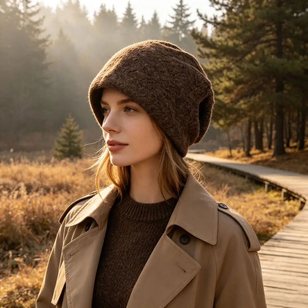 Thickened Knitted Beanies for Women Layered Style Winter Beanies for Girls Winter Knit Beanies for Women Thick Skull Caps