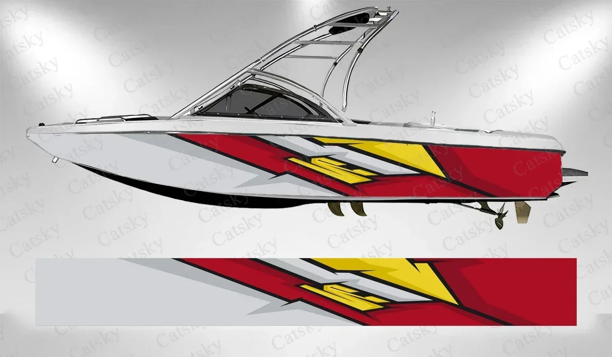 Colorful Lightning Abstract Irregular Graphics Boat Wrap Sticker Vinyl Boat for Pontoon Deck Boat Fishing Platform Decal Sticker