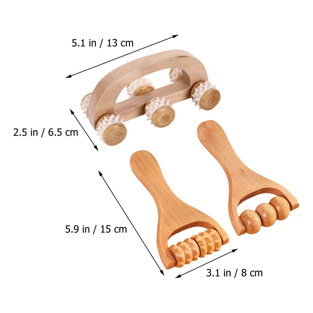 3 Pcs Neck Mother Massage Roller Handheld Wood Massager for Leg Wooden Foot