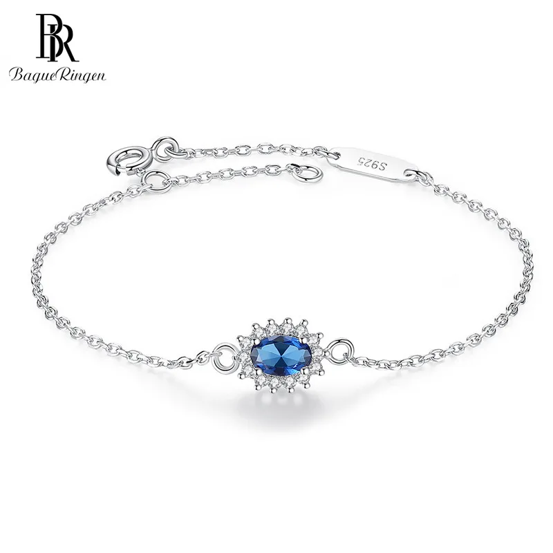 

Bague Ringen 925 Sterling Silver Sapphire Bracelets For Women Blue Crystal Gemstone Wedding Anniversary Jewelry Female Gifts