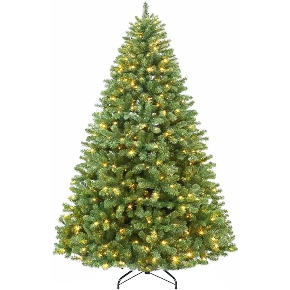 6.5 ft Prelit Artificial Christmas Tree, 400 Warm White Lights, 1100 Branch Tips, Metal Stand and Hinged Branches