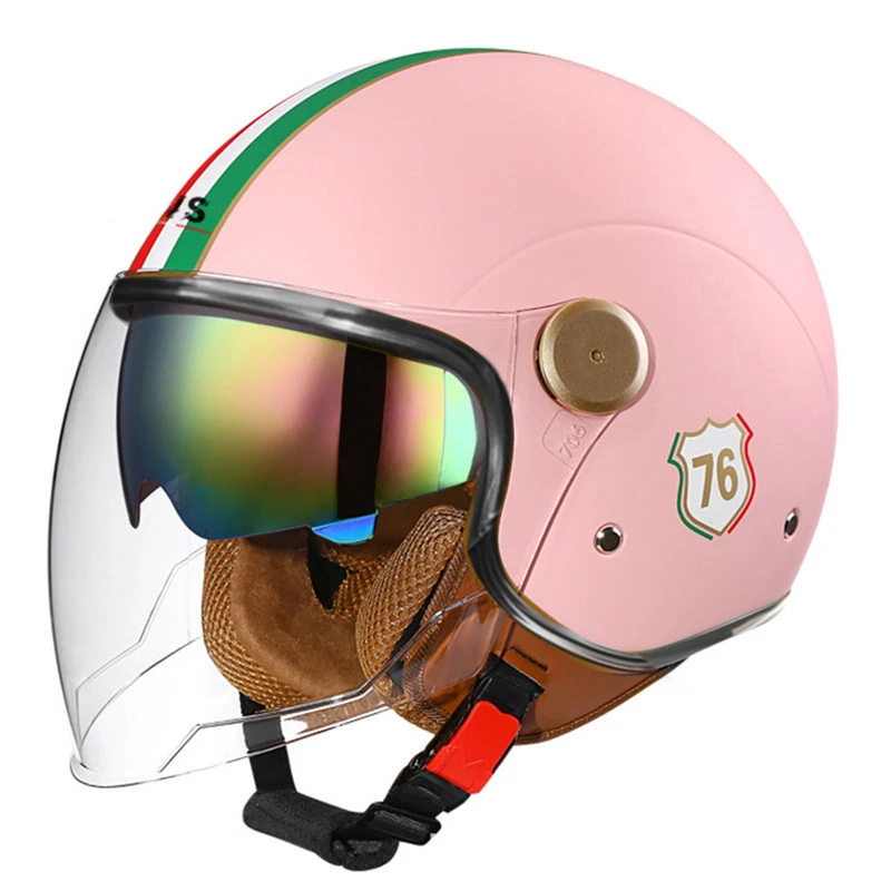 Lichtgewicht vintage motorhelm met dubbel vizier Motorrijden 3/4 open halve helm Retro Casco Moto 3C & Dot
