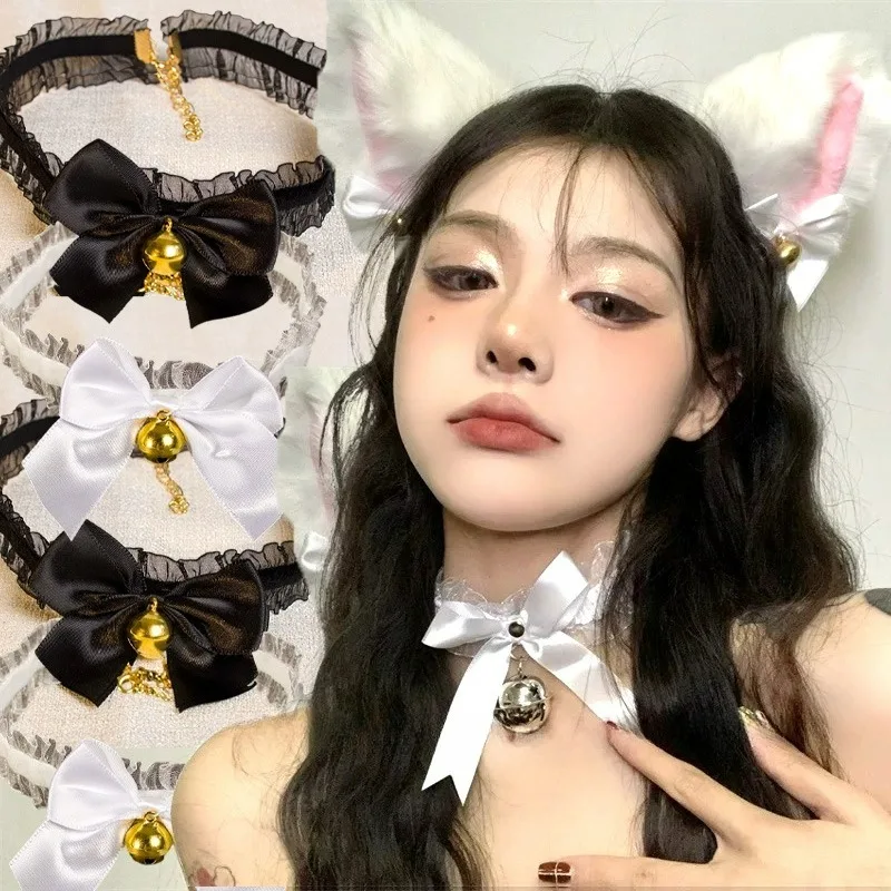 

1/2 шт. плюшевая повязка для волос с кошачьими ушками, комплект колье, женский кружевной бант-колокольчик, кулон, повязка для волос, фестиваль девушки, косплей, ожерелье, аксессуар для волос
