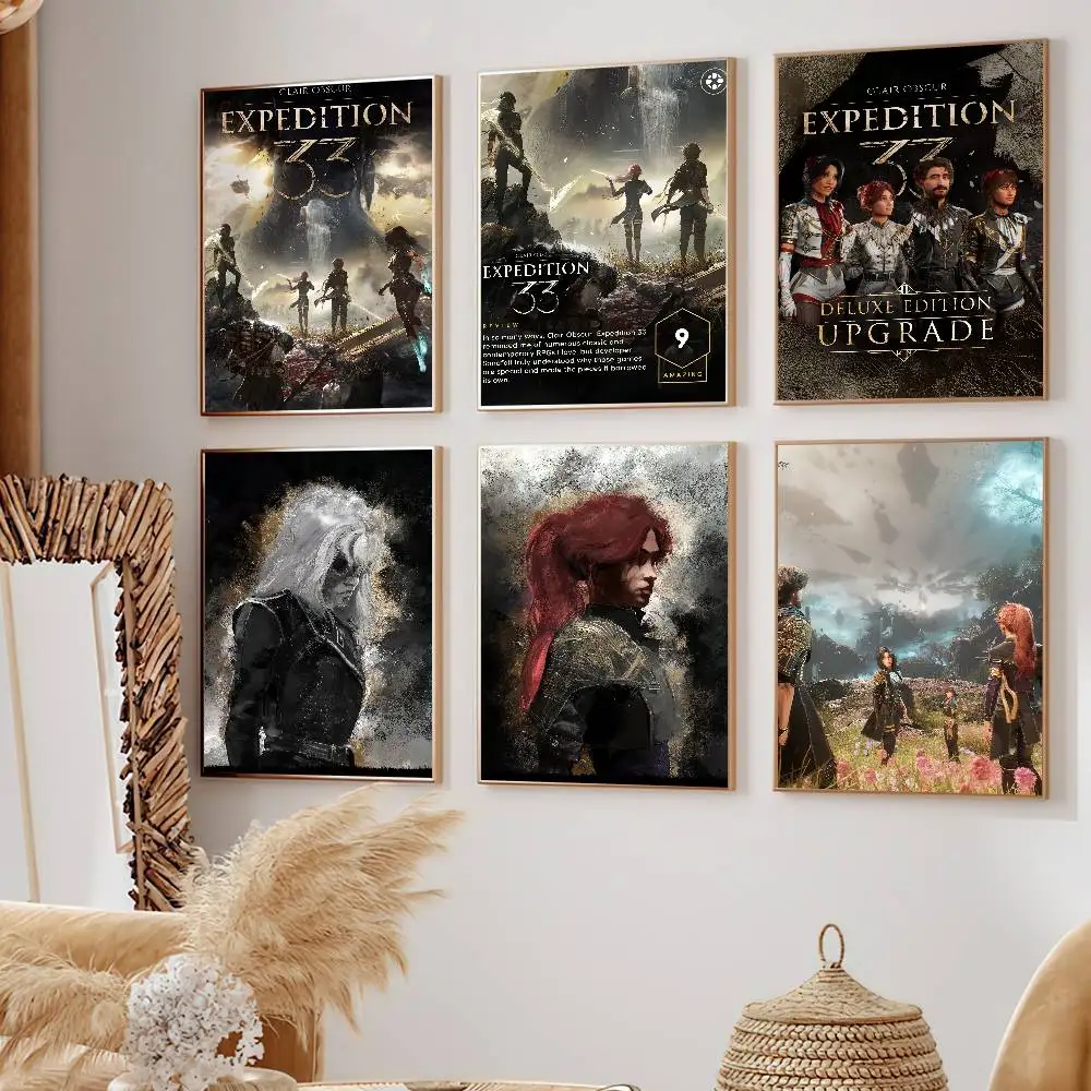 Póster de Game Clair O-Obscur E-Expedition 33, pintura autoadhesiva, decoración para sala de estar, oficina, dormitorio, impresiones de pegatinas de pared para el hogar